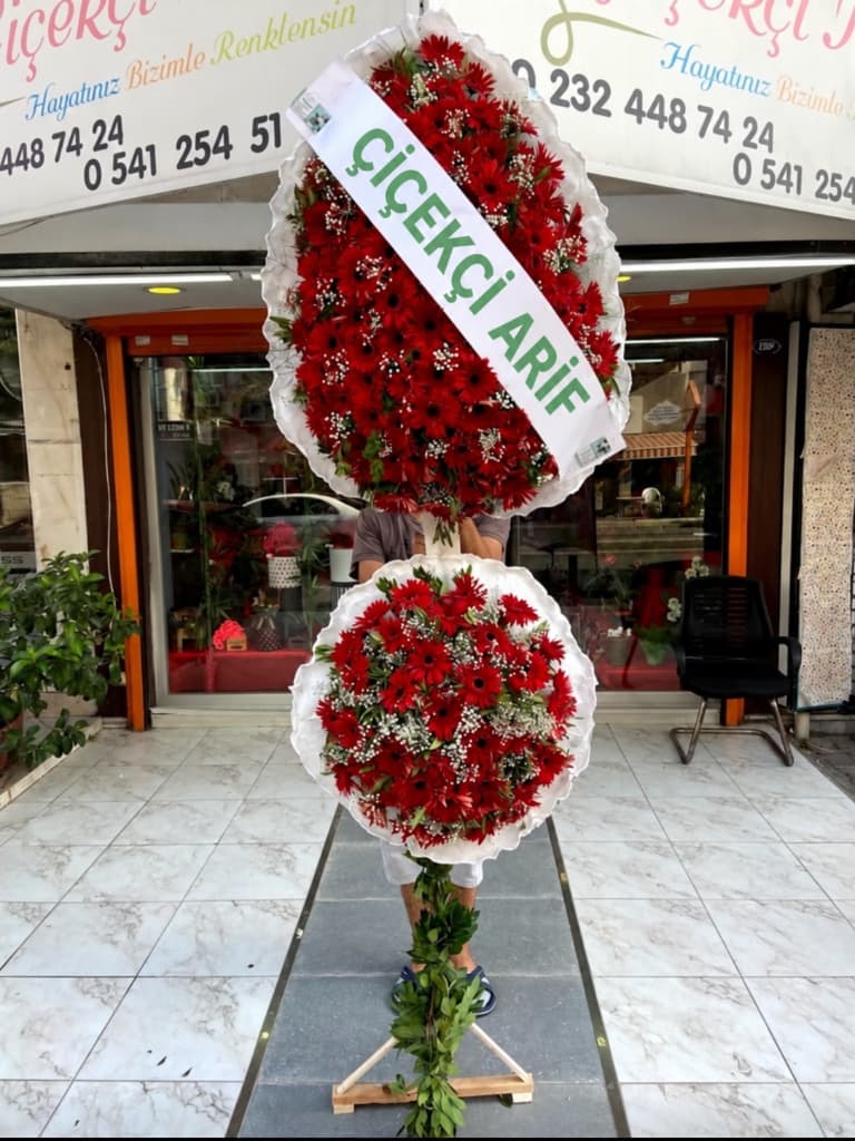 Kırmızı Gerberalı 2 Katlı Çelenk