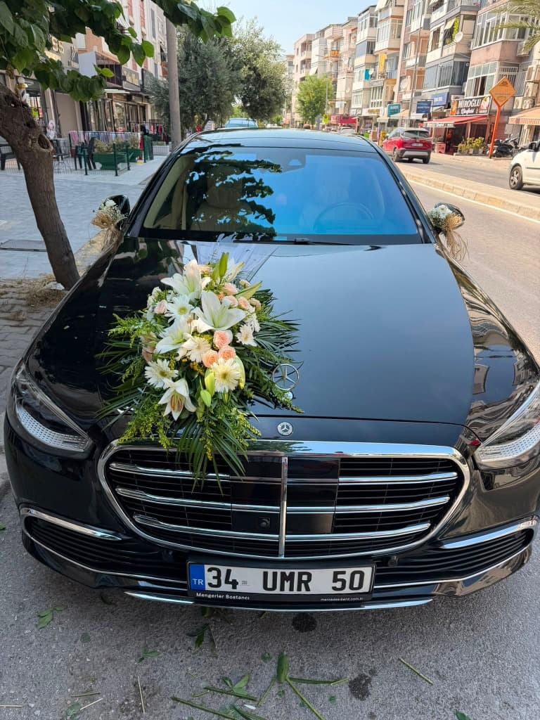 Beyaz Pembe Somon Gelin Arabası Süslemesi